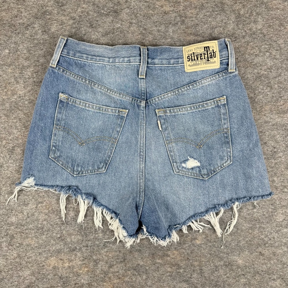 Levi's Silver Tab High Waisted Mom Shorts Denim Distressed Cut Off Womens 26